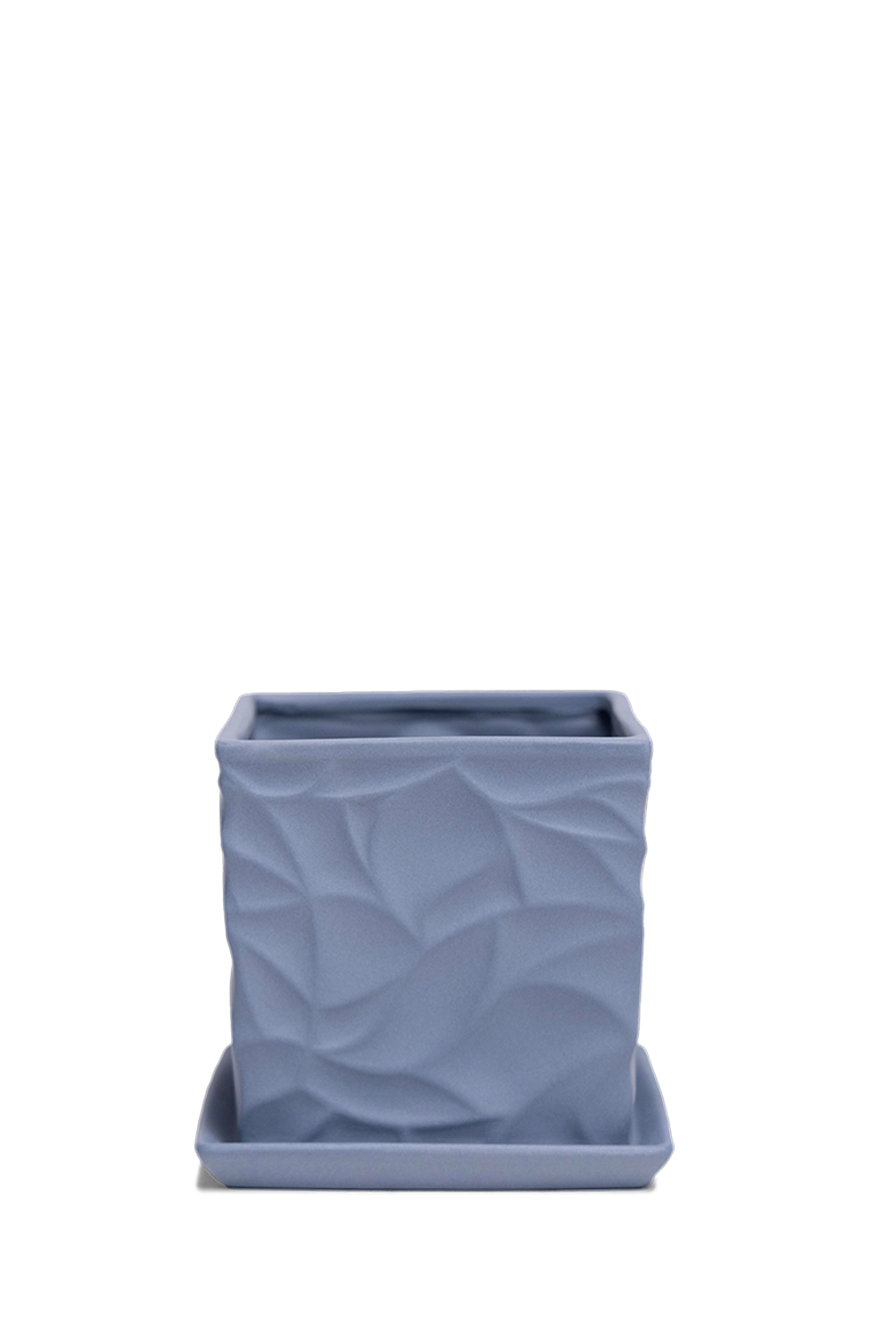 Blue Grey Porcelain Pot with Drainage Hole and Saucer - Virago - handmade by Chive Studio Toronto