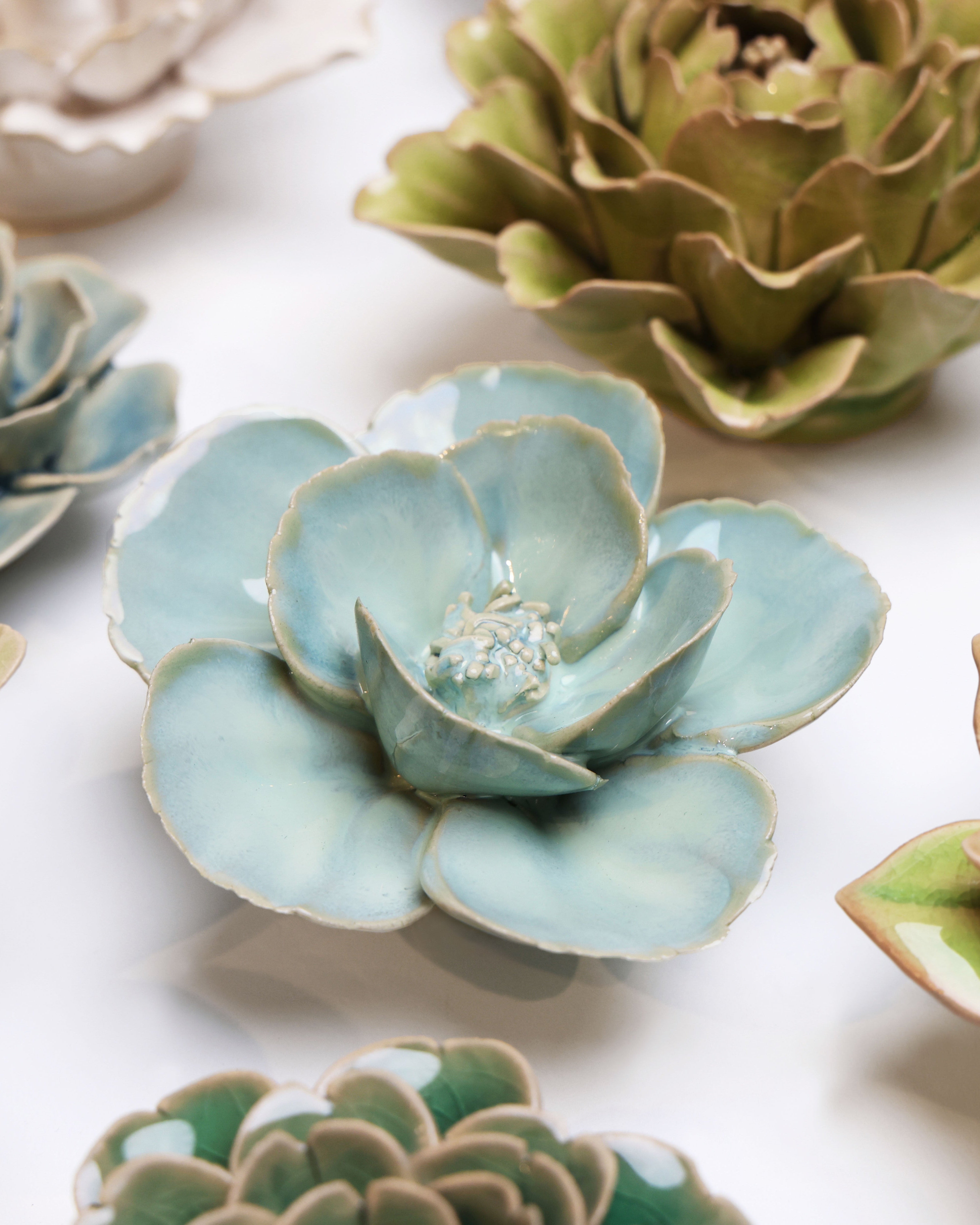 Milk Teal Poppy - Chive Ceramics Studio - Ceramic Flowers - Chive Ceramics Studio