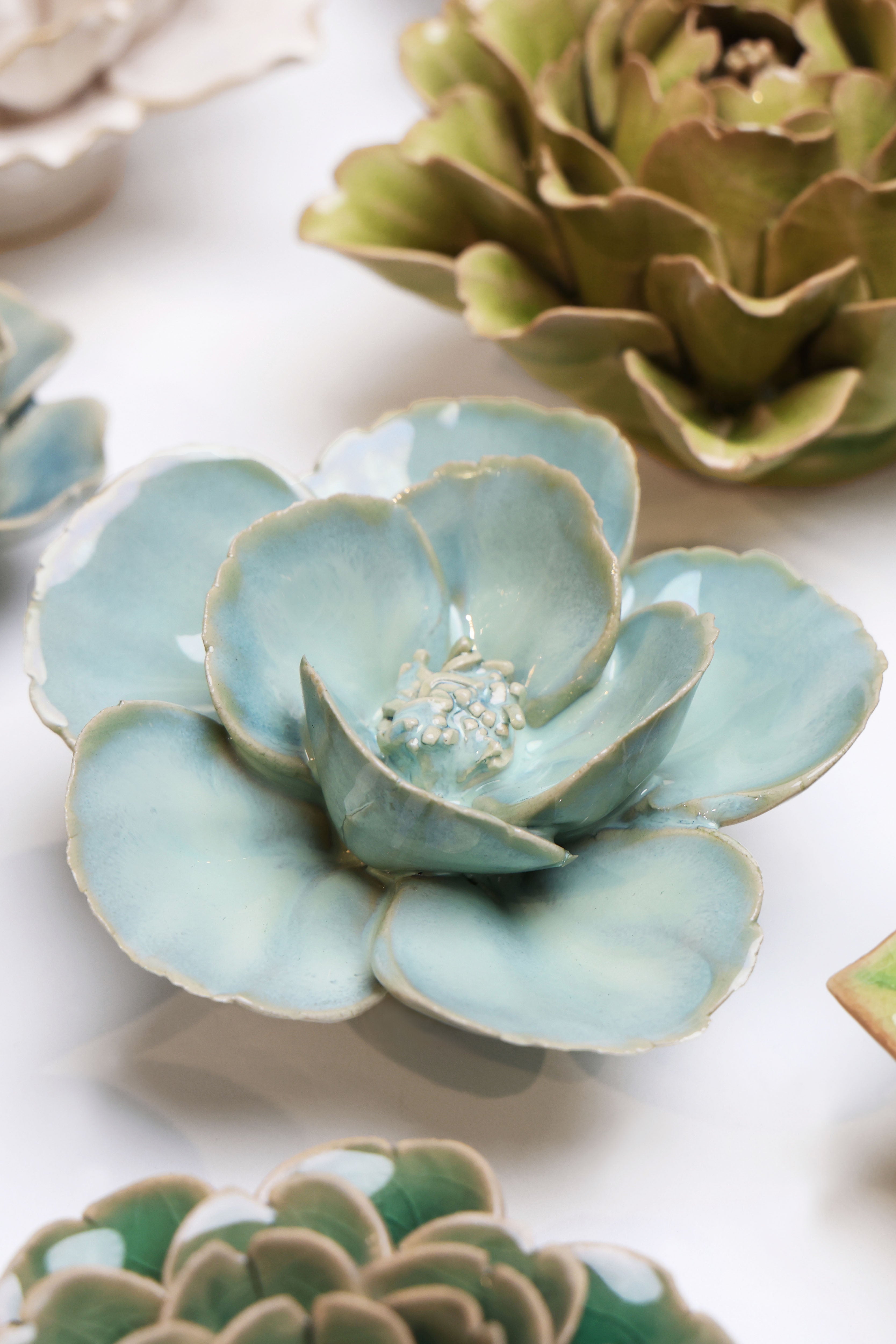 Milk Teal Poppy - Chive Ceramics Studio - Ceramic Flowers - Chive Ceramics Studio