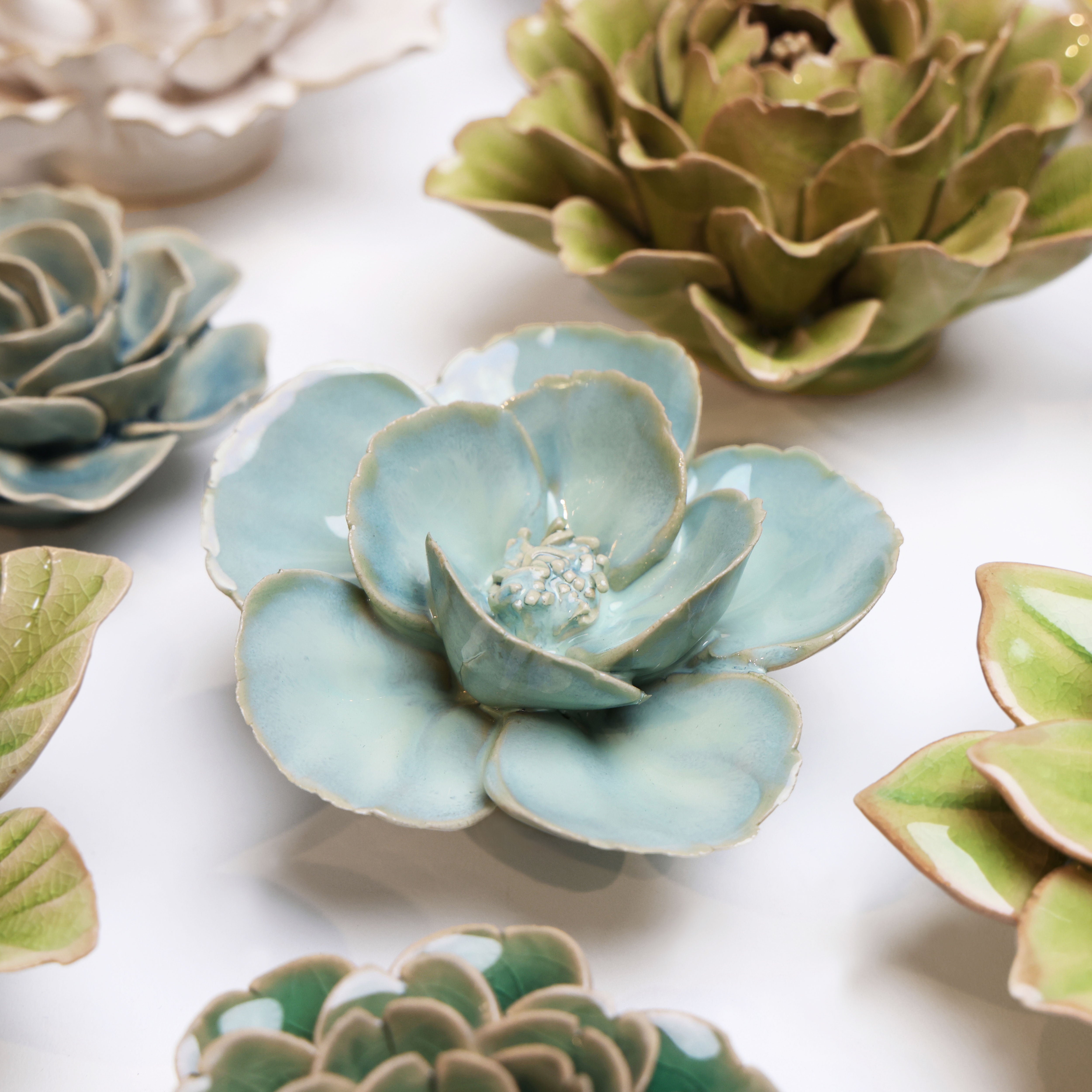 Milk Teal Poppy - Chive Ceramics Studio - Ceramic Flowers - Chive Ceramics Studio