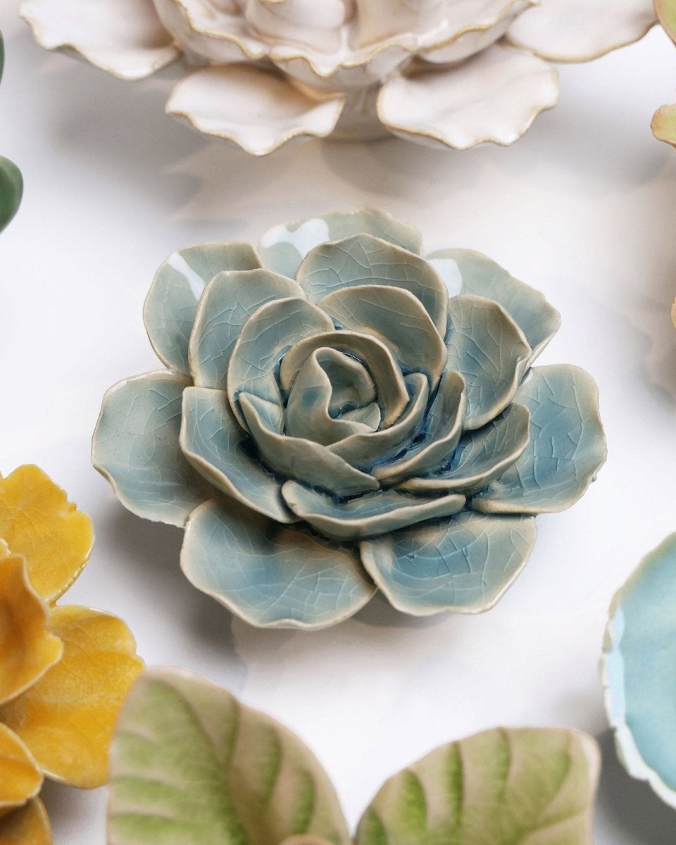 EG04 Powder Blue Amandine Ranunculus - Chive Ceramics Studio - Ceramic Flowers - Chive Ceramics Studio