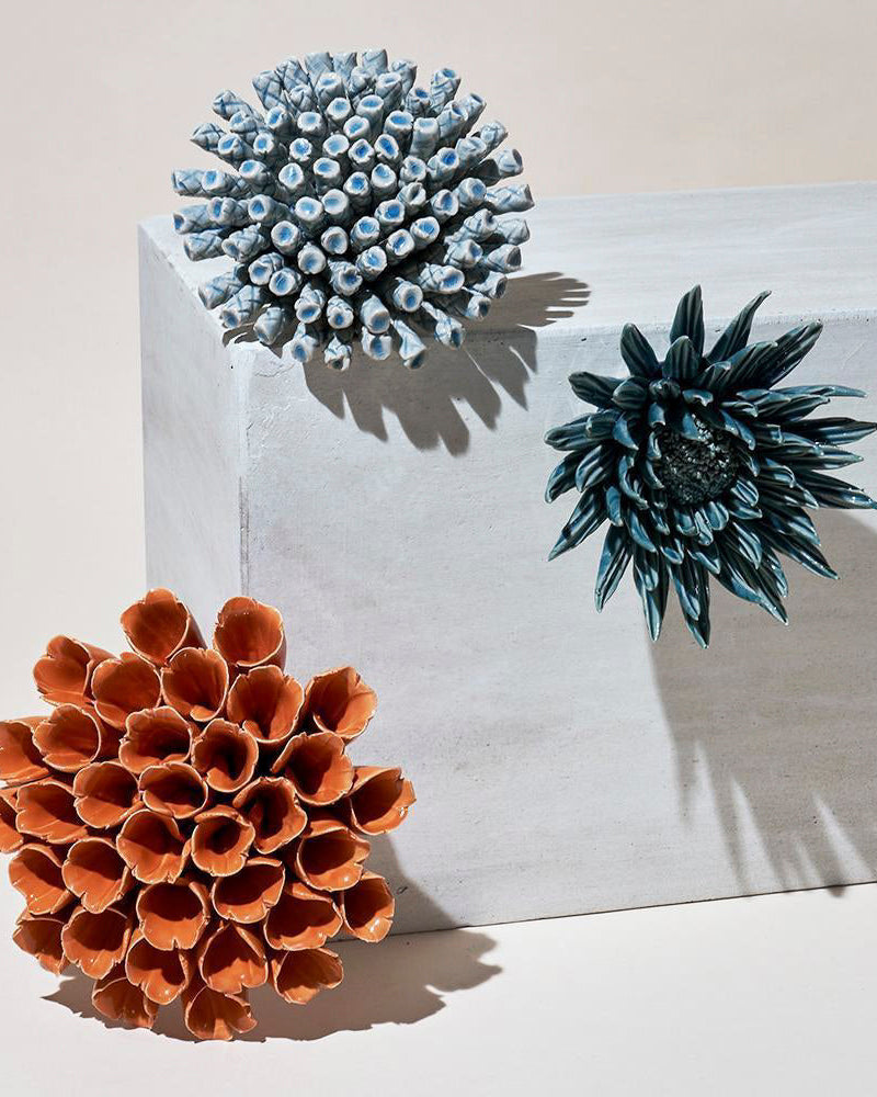 Ceramic Flowers With Keyhole For Hanging On Walls Botanical Set - Chive Plant Studio - Ceramic Flower Sets - Chive