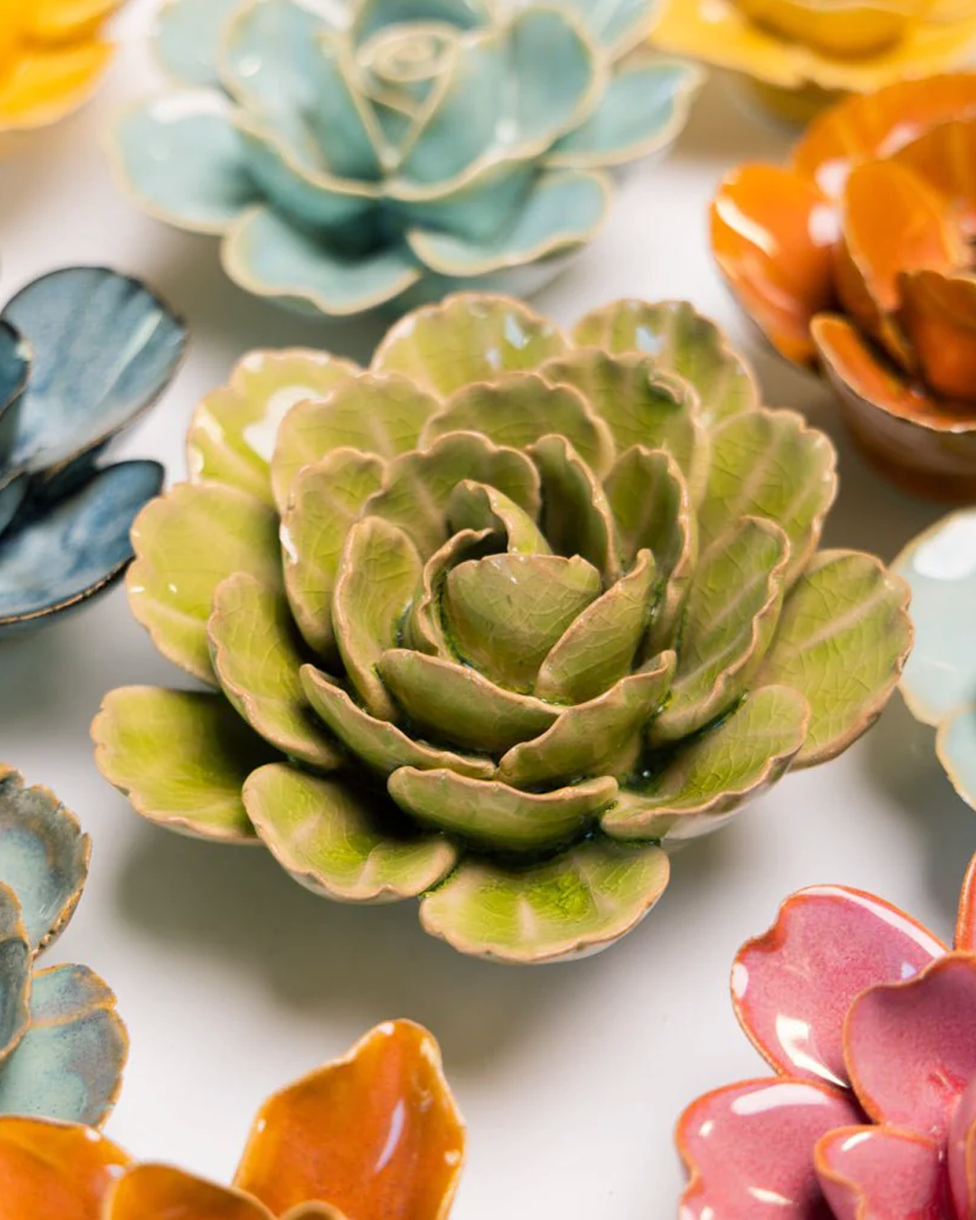 France Ceramic Flower Wall Art Green Peony - Chive Ceramics Studio - Ceramic Flowers - Chive Ceramics Studio