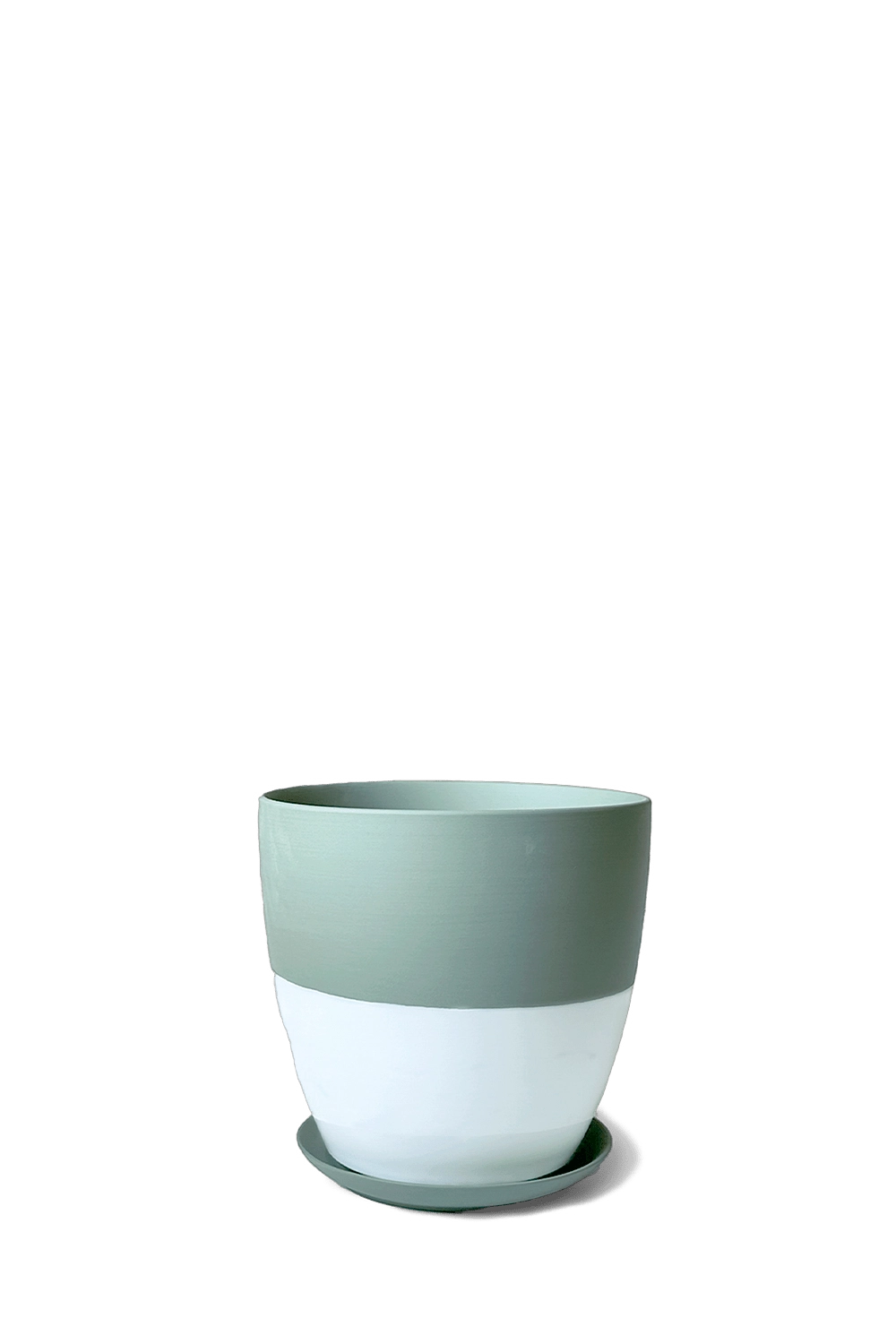 Peacock Green Porcelain Modern Indoor Plant Pot with Saucer - Dyad- handmade by Chive Studio Toronto
