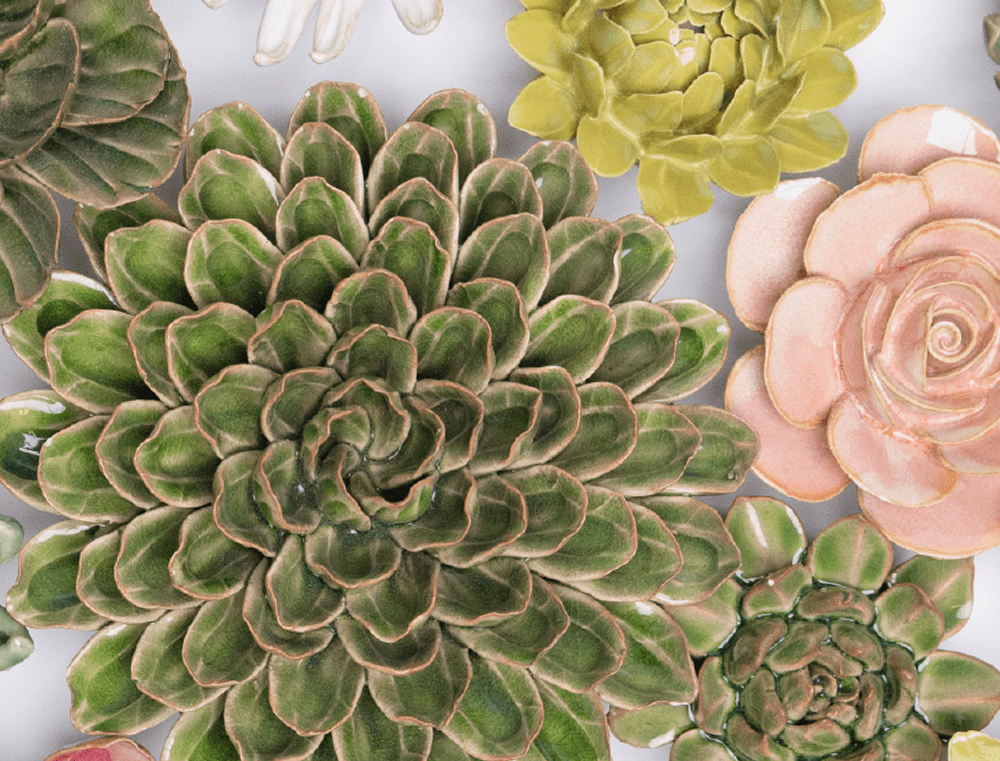 Green ceramic wall flower cluster — Green colour range, designed in Toronto by Chive Studio
