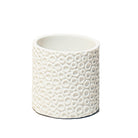 A ceramic white planter with a textured exterior design featuring numerous small, raised circles, set against a plain white Chive Studio 2024 Resin Planter Pot background.
