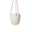 A Thimble Porcelain Modern Hanging Planter, suspended by a waterproof rope against a white background.