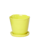 Chive Tika green sheen ceramic large plant pot with drainage hole and detachable saucer.